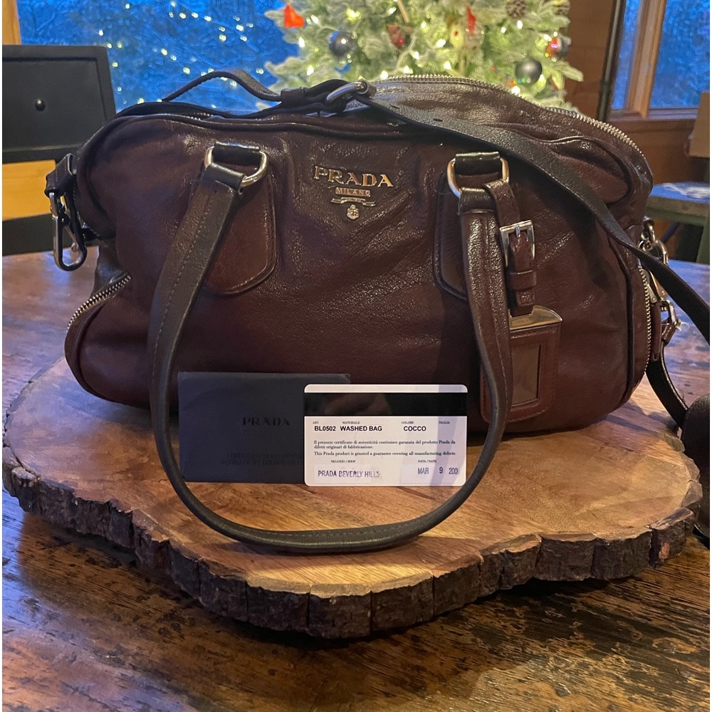 Prada Cocco Washed Leather Zipper Bauletto Bag BL0502